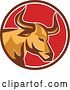 Vector Clip Art of Retro Texas Longhorn Steer Bull in a Brown White and Red Circle by Patrimonio