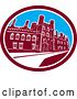 Vector Clip Art of Retro the St John's College Building of the University of Cambridge in a Maroon White and Blue Oval by Patrimonio