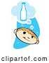 Vector Clip Art of Retro Thirsty Boy Thinking of a Bottle of Milk over a Blue Starry Sky by Xunantunich