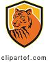 Vector Clip Art of Retro Tiger Mascot in a Yellow, Black White and Orange Shield by Patrimonio