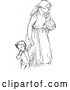 Vector Clip Art of Retro Tired Mother with Children by Prawny Vintage