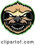 Vector Clip Art of Retro Tough Sloth Mascot Head Outlined in Green by Patrimonio