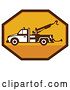 Vector Clip Art of Retro Tow Truck in a Yellow and Brown Octagon by Patrimonio