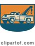 Vector Clip Art of Retro Tow Truck on Orange and Blue by Patrimonio