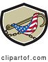 Vector Clip Art of Retro Towing J Hook and American Flag in a Black White and Tan Shield by Patrimonio