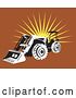 Vector Clip Art of Retro Tractor over Brown with a Burst by Patrimonio