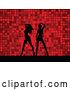 Vector Clip Art of Retro Two Black Silhouetted Women Dancing over a Red Dotted Background by KJ Pargeter