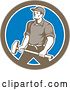 Vector Clip Art of Retro Union Worker Carrying a Sledgehammer in a Brown White and Blue Circle by Patrimonio