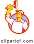 Vector Clip Art of Retro Union Worker Holding up a Hammer over a Circle by Patrimonio