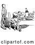Vector Clip Art of Retro Waiter and Happy Guy Dining by Prawny Vintage