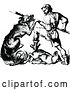 Vector Clip Art of Retro Warrior Guy Fighting a Dog by Prawny Vintage