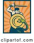 Vector Clip Art of Retro Warrior Slaying a Snake with a Sword by Patrimonio