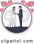 Vector Clip Art of Retro Wedding Couple with Fireworks and Heart Balloons by Vector Tradition SM