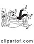 Vector Clip Art of Retro Weiner Dog and Teen Girl Laying on a Couch While Talking on a Landline Telephone, in by Picsburg