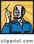 Vector Clip Art of Retro Welder Holding a Welding Torch over Rays by Patrimonio