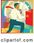 Vector Clip Art of Retro White Business Man Running over a Clock and Colorful Graph Bars by Patrimonio
