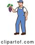 Vector Clip Art of Retro White Farmer Boy Holding Purple Grapes by Patrimonio