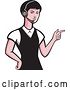 Vector Clip Art of Retro White Female Call Center Worker Pointing and Wearing a Headset by Patrimonio