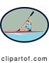 Vector Clip Art of Retro White Guy Kayaking in a Blue and Green Oval by Patrimonio