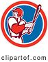 Vector Clip Art of Retro White Male Baseball Player Batting in a Red White and Blue Circle by Patrimonio