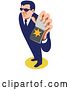 Vector Clip Art of Retro White Male Secret Agent Wearing Sunglasses and Holding up an Id Badge by Patrimonio