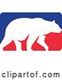 Vector Clip Art of Retro White Silhouetted Grizzly Bear Walking in a Red and Blue Rectangle by Patrimonio