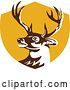 Vector Clip Art of Retro Whitetail Deer Buck Head in a Yellow Shield by Patrimonio