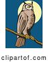 Vector Clip Art of Retro Wild Owl Perched Against a Full Moon by Patrimonio