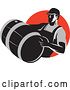 Vector Clip Art of Retro Wine Maker Vitner Carrying a Barrel over a Red Circle by Patrimonio