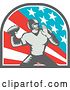 Vector Clip Art of Retro Woodcut American Football Player Quarterback Throwing in an American Arch by Patrimonio