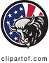 Vector Clip Art of Retro Woodcut Angry Buffalo Bison Head in an American Flag Circle by Patrimonio