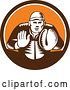 Vector Clip Art of Retro Woodcut Baseball Player Catcher in a Brown White and Orange Circle by Patrimonio