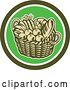 Vector Clip Art of Retro Woodcut Basket of Fruit and Bread in a Green Circle by Patrimonio