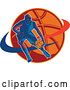 Vector Clip Art of Retro Woodcut Basketball Player Dribbling over a Ball by Patrimonio