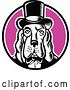 Vector Clip Art of Retro Woodcut Basset Hound Dog Mascot Wearing a Monacle and Top Hat in a Circle by Patrimonio