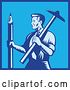 Vector Clip Art of Retro Woodcut Blue Draftsman Architect Holding a Large Pencil and T-Square by Patrimonio