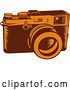 Vector Clip Art of Retro Woodcut Brown and Orange 35mm Camera by Patrimonio