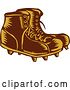 Vector Clip Art of Retro Woodcut Brown and Orange Pair of Rugby Football Boots by Patrimonio
