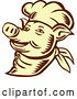 Vector Clip Art of Retro Woodcut Brown and Yellow Chef Pig Face by Patrimonio