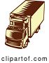 Vector Clip Art of Retro Woodcut Brown and Yellow Refrigerated Big Rig Truck from Above by Patrimonio