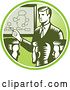 Vector Clip Art of Retro Woodcut Business Men Holding a Networking Meeting in a Green Sunny Circle by Patrimonio