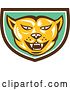 Vector Clip Art of Retro Woodcut Cougar Puma Mountain Lion Head in a Brown White and Green Shield by Patrimonio