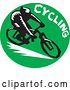 Vector Clip Art of Retro Woodcut Cyclist with Text in a Green Circle by Patrimonio