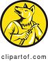 Vector Clip Art of Retro Woodcut Dingo Dog Welder in a Black and Yellow Circle by Patrimonio