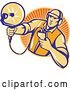 Vector Clip Art of Retro Woodcut Engineer Holding an Ultrasound Sonar Satellite Dish over a Circle of Rays by Patrimonio