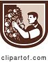 Vector Clip Art of Retro Woodcut Farmer Pruning Apple Trees in a Shield by Patrimonio