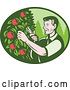 Vector Clip Art of Retro Woodcut Farmer Pruning Apple Trees in an Orchard by Patrimonio