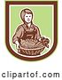 Vector Clip Art of Retro Woodcut Female Farmer Holding a Basket of Produce in a Shield by Patrimonio