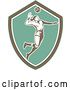 Vector Clip Art of Retro Woodcut Female Volleyball Player Spiking in a Turquoise Brown and White Shield by Patrimonio