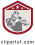 Vector Clip Art of Retro Woodcut Firefighter Wielding a Hose in a Shield by Patrimonio
